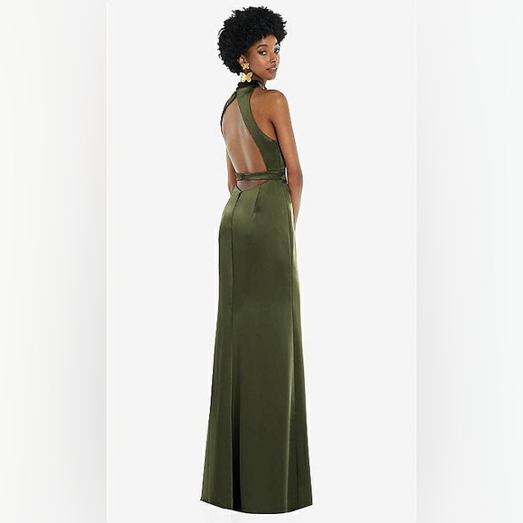 New LOVELY BRIDESMAIDS OLIVE GREEN LUX CHARMEUSE BRIDESMAID DRESSES Size 14R - Picture 4 of 6